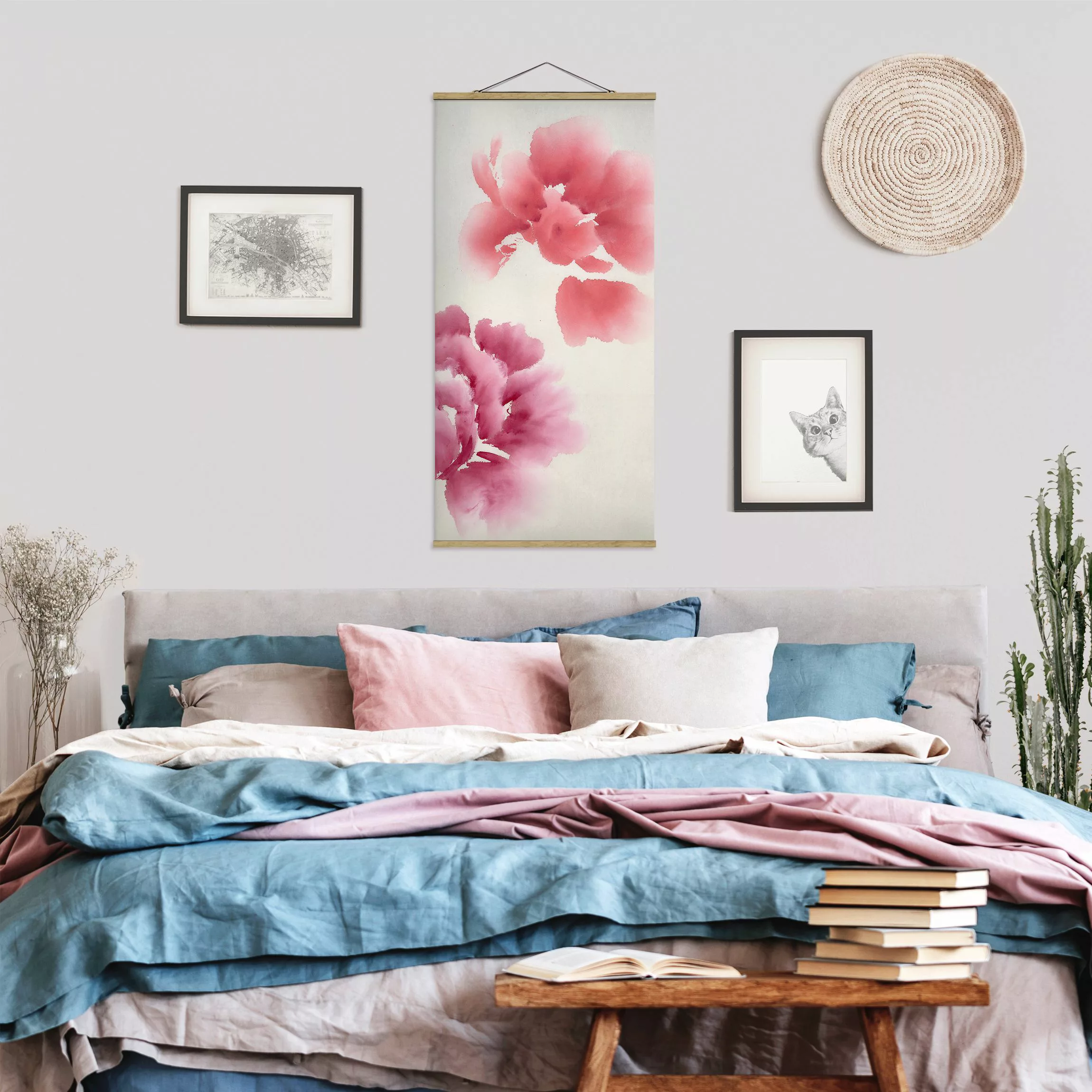 Stoffbild Blumen mit Posterleisten - Hochformat Künstlerische Flora II günstig online kaufen