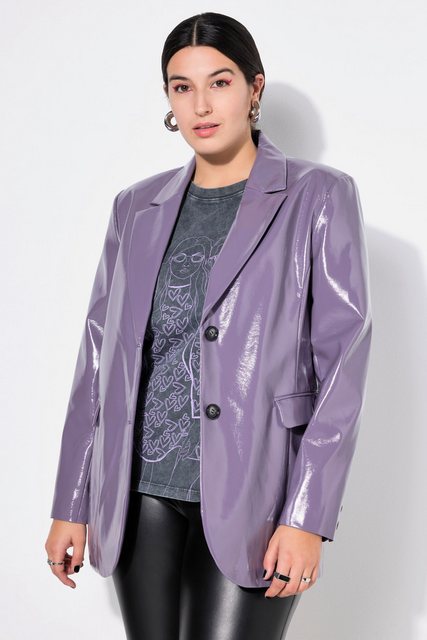 Studio Untold Blusenblazer Blazer Wide Shape Lackleder-Optik Revers Langarm günstig online kaufen