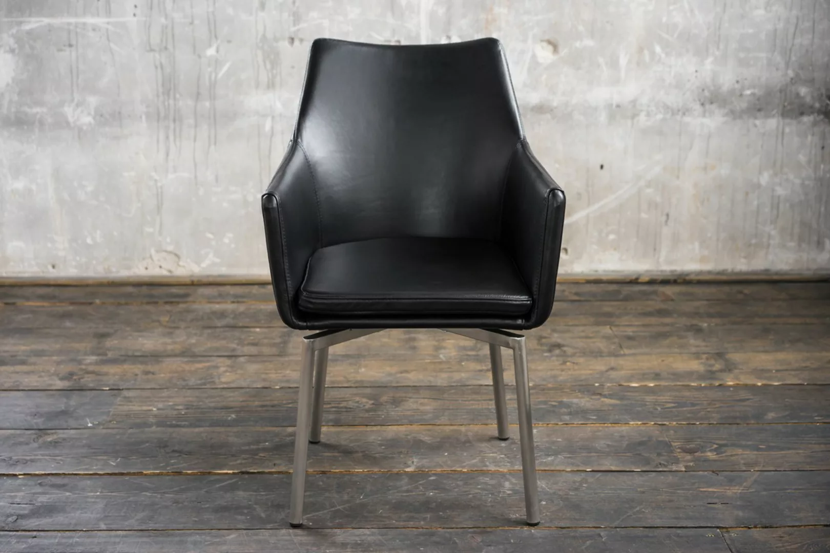 Stuhl Cali Sessel Leder Esszimmerstuhl schwarz Füße Edelstahl günstig online kaufen
