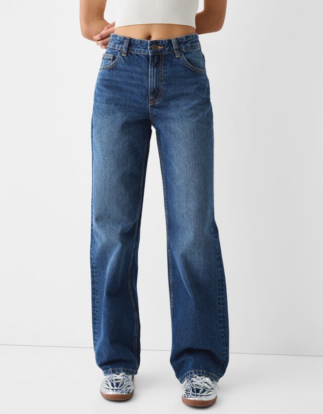 Bershka Wide Leg 90'S Jeans Bskteen 34 Blau günstig online kaufen