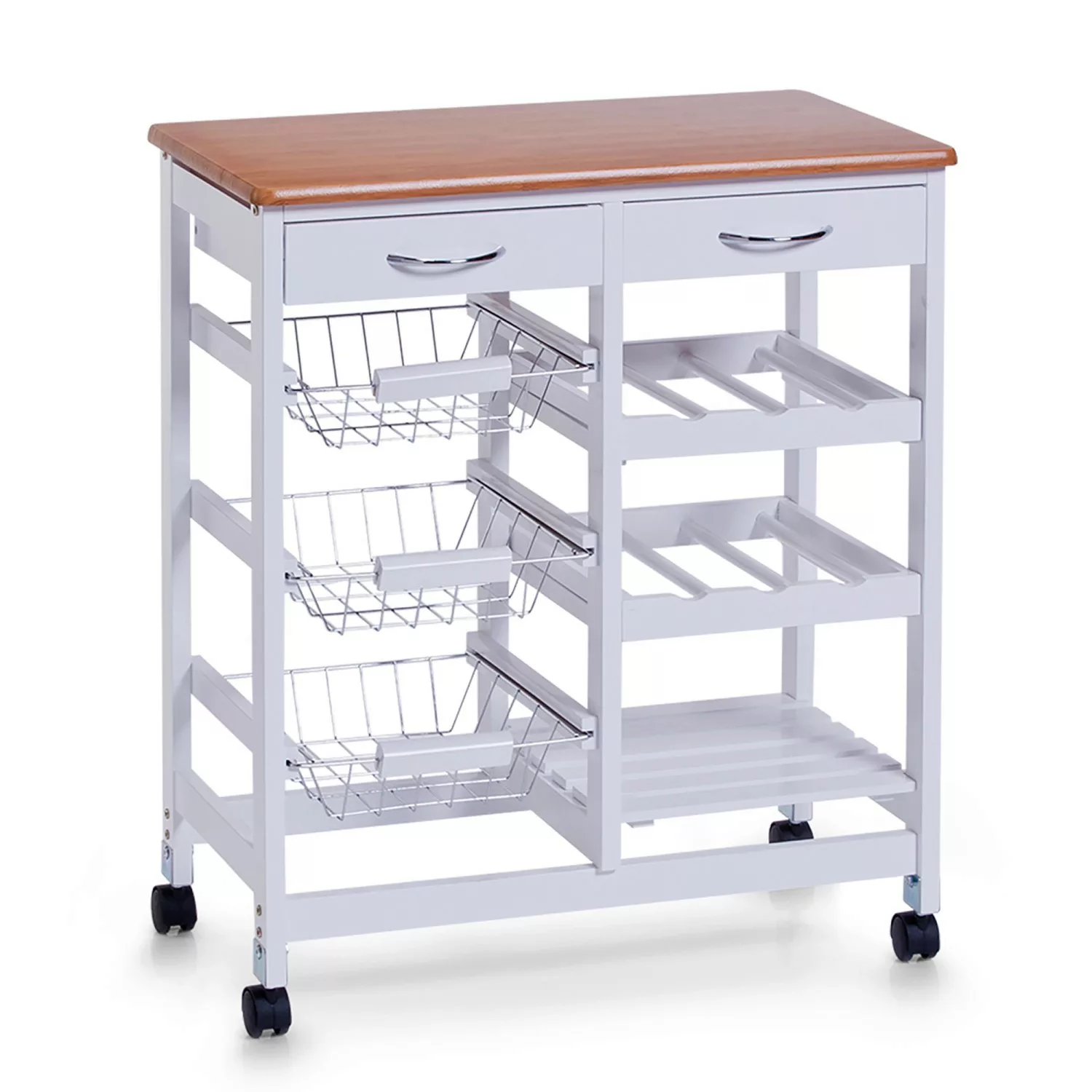 Zeller Küchenrollwagen MDF mit Bambusdekor-Top 66 cm x 36 cm x 76 cm Weiß günstig online kaufen