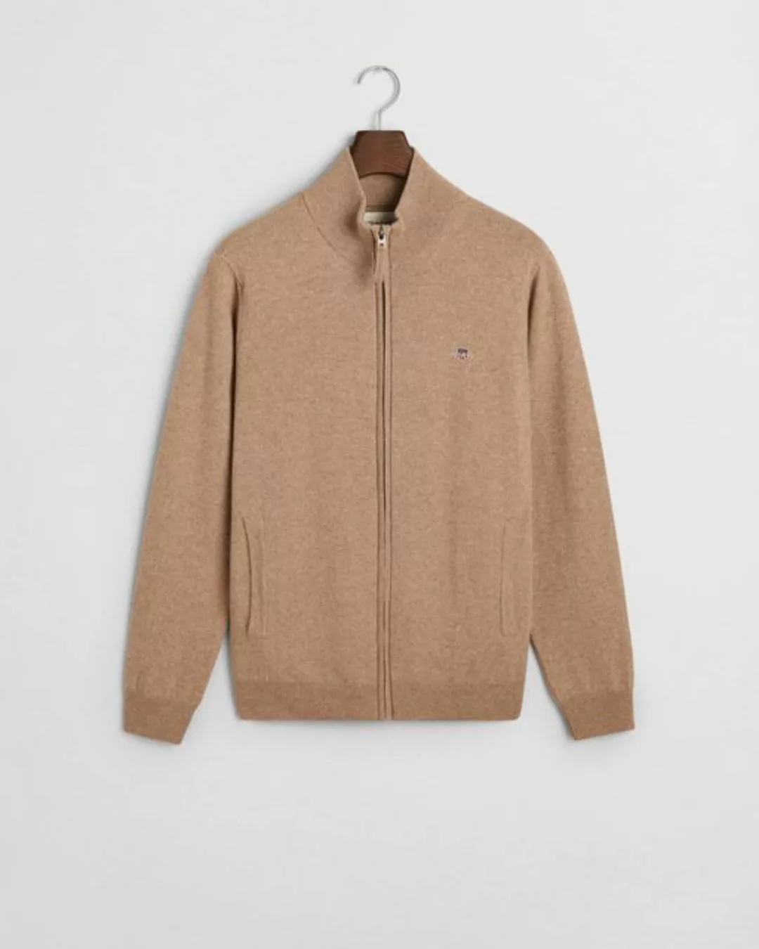 Gant Strickjacke SUPERFINE LAMBSWOOL ZIP CARDIGAN, DK. SAND MELANGE günstig online kaufen