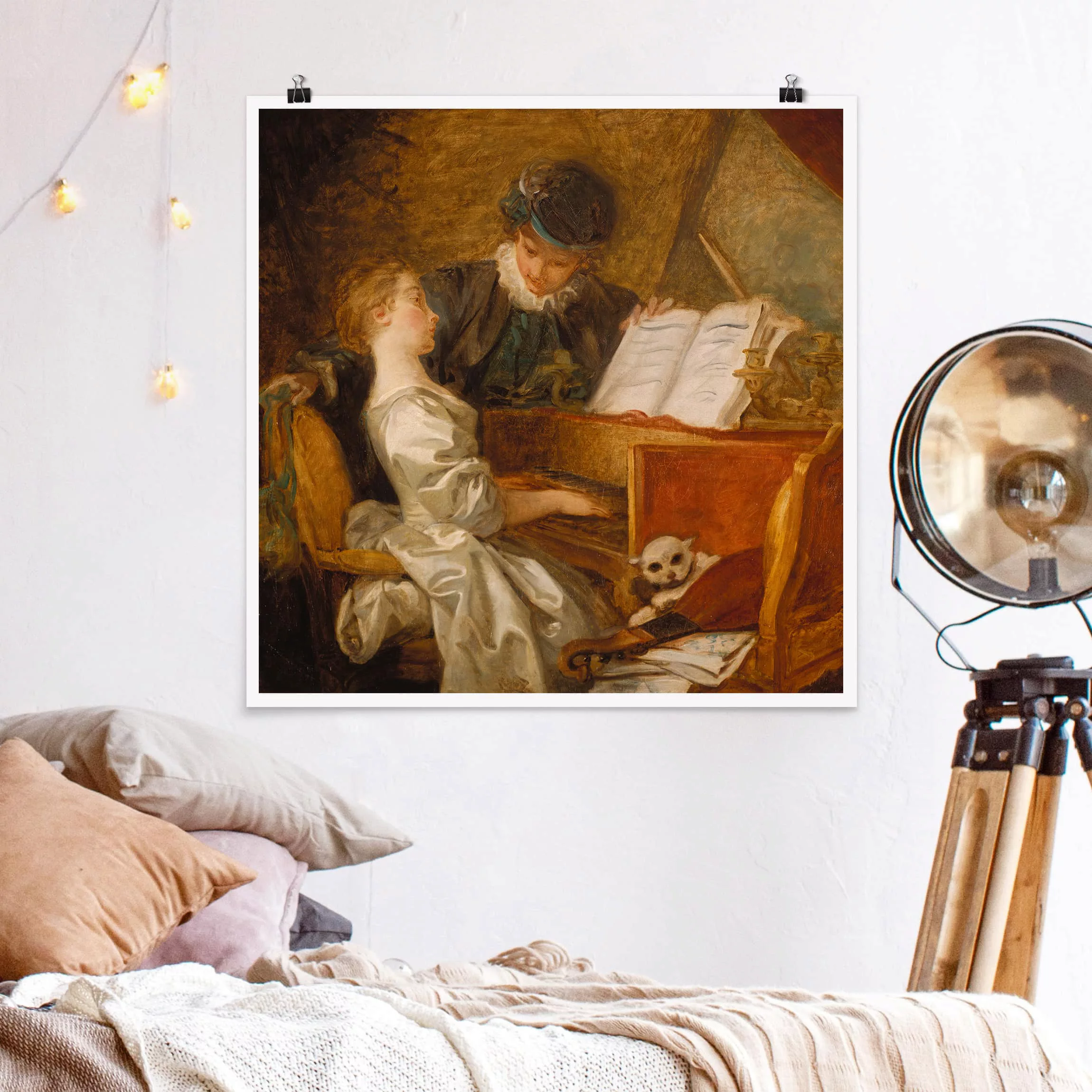 Poster Kunstdruck - Quadrat Jean Honoré Fragonard - Die Klavierstunde günstig online kaufen