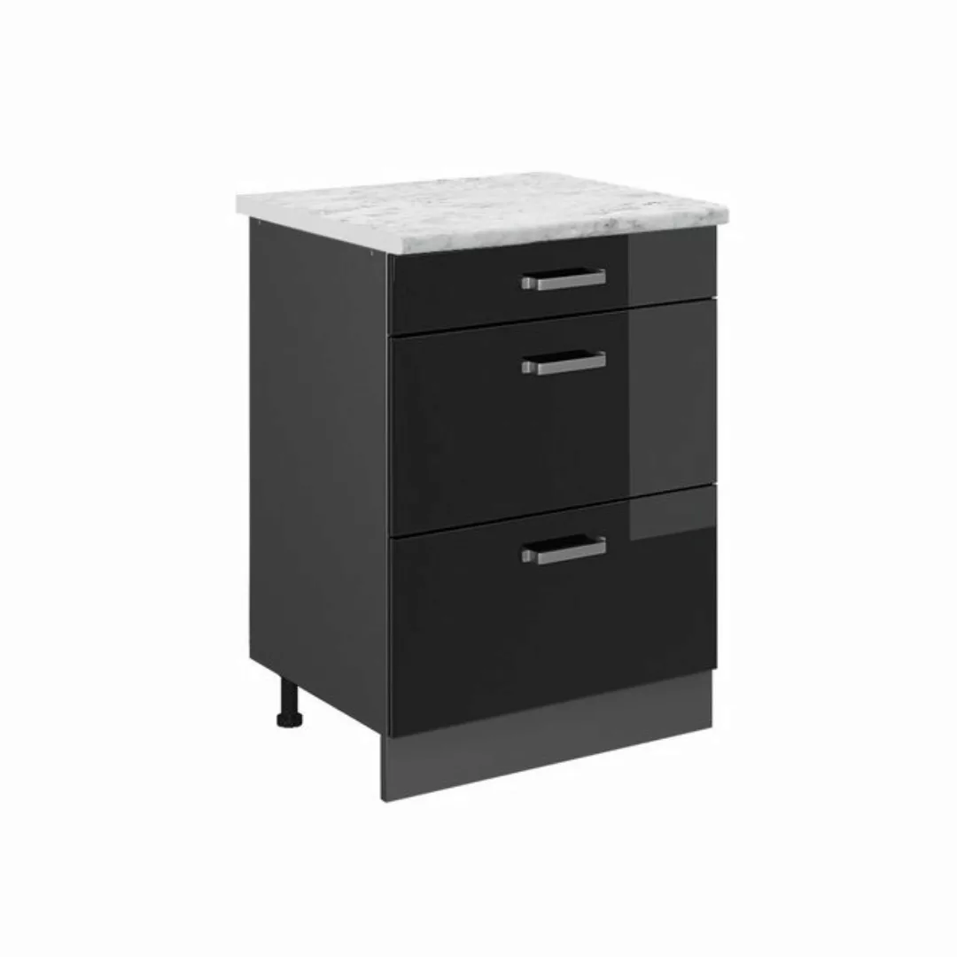 Vicco Unterschrank R-Line, Schwarz Hochglanz/Anthrazit, 60 cm AP Marmor günstig online kaufen