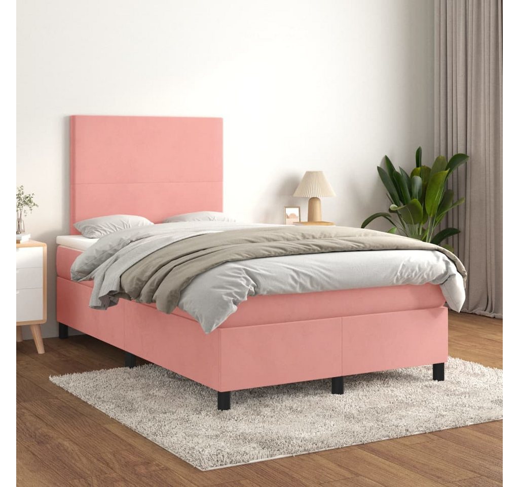 vidaXL Boxspringbett Boxspringbett mit Matratze Rosa 120x200 cm Samt Bett B günstig online kaufen