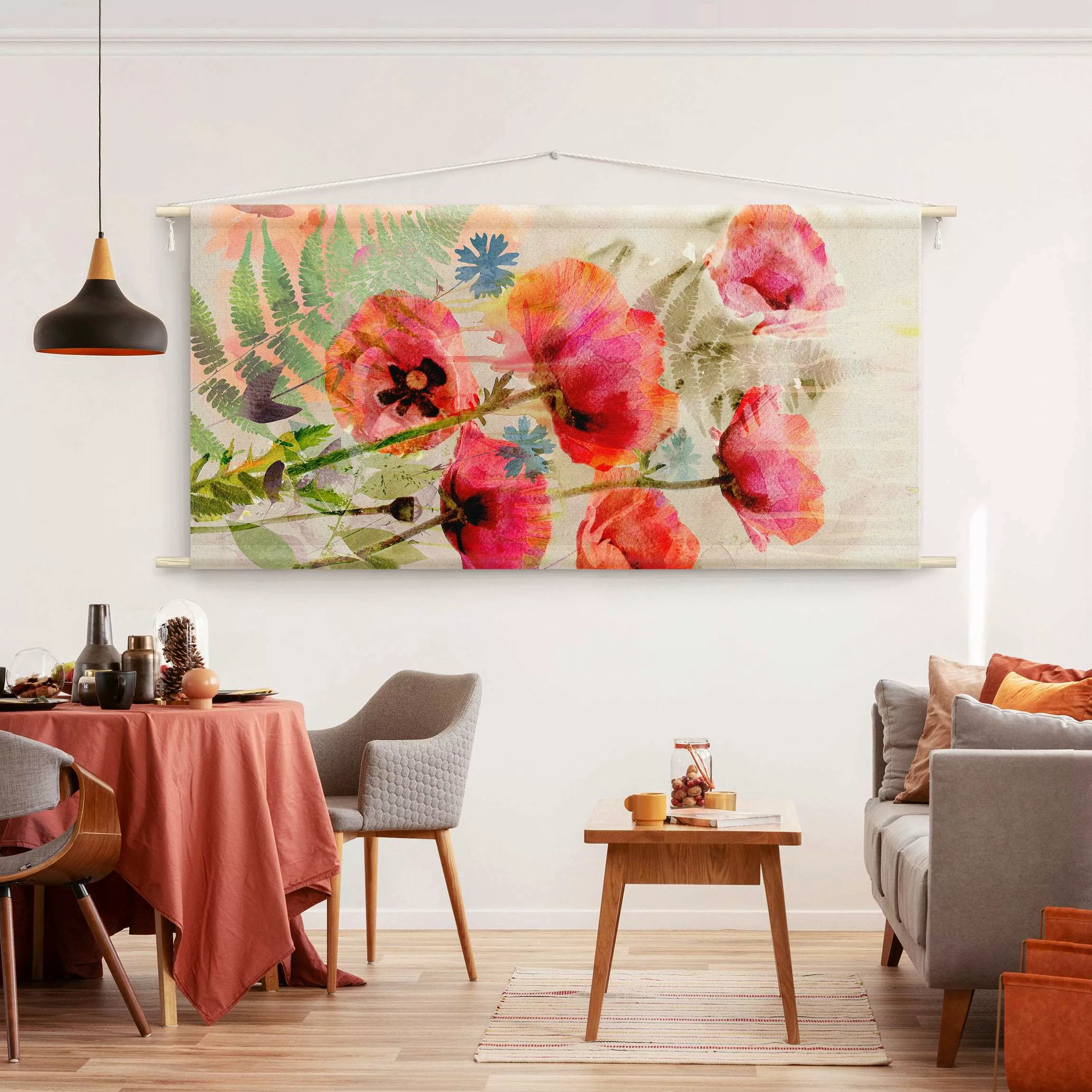 Wandteppich Aquarell Blumen Mohn günstig online kaufen