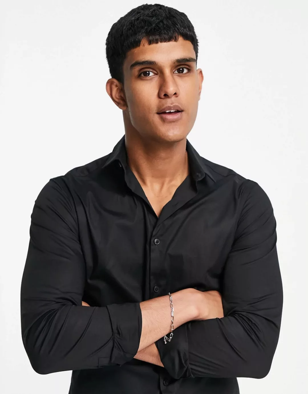 New Look – Langärmliges Muskelhemd aus Popeline in Schwarz günstig online kaufen