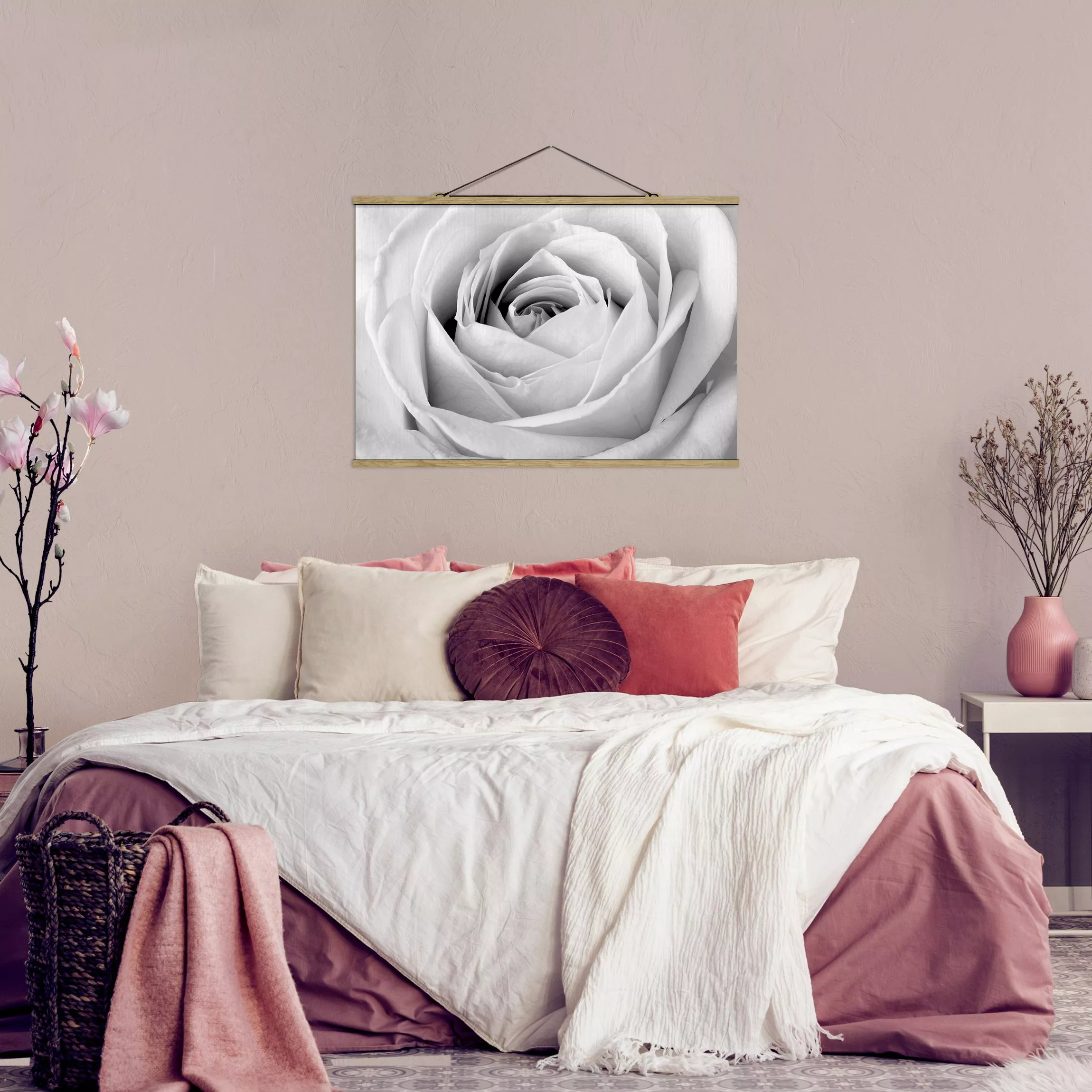 Stoffbild Blumen mit Posterleisten - Querformat Close Up Rose günstig online kaufen