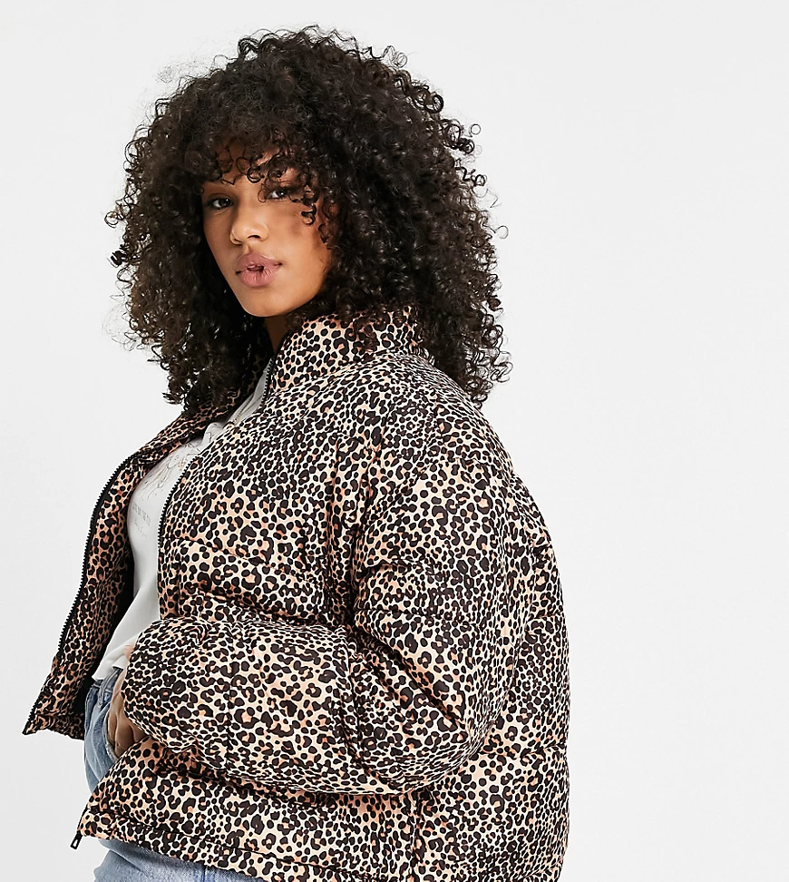 Wednesday's Girl Curve – Wattierte Jacke mit Leopardenmuster-Braun günstig online kaufen