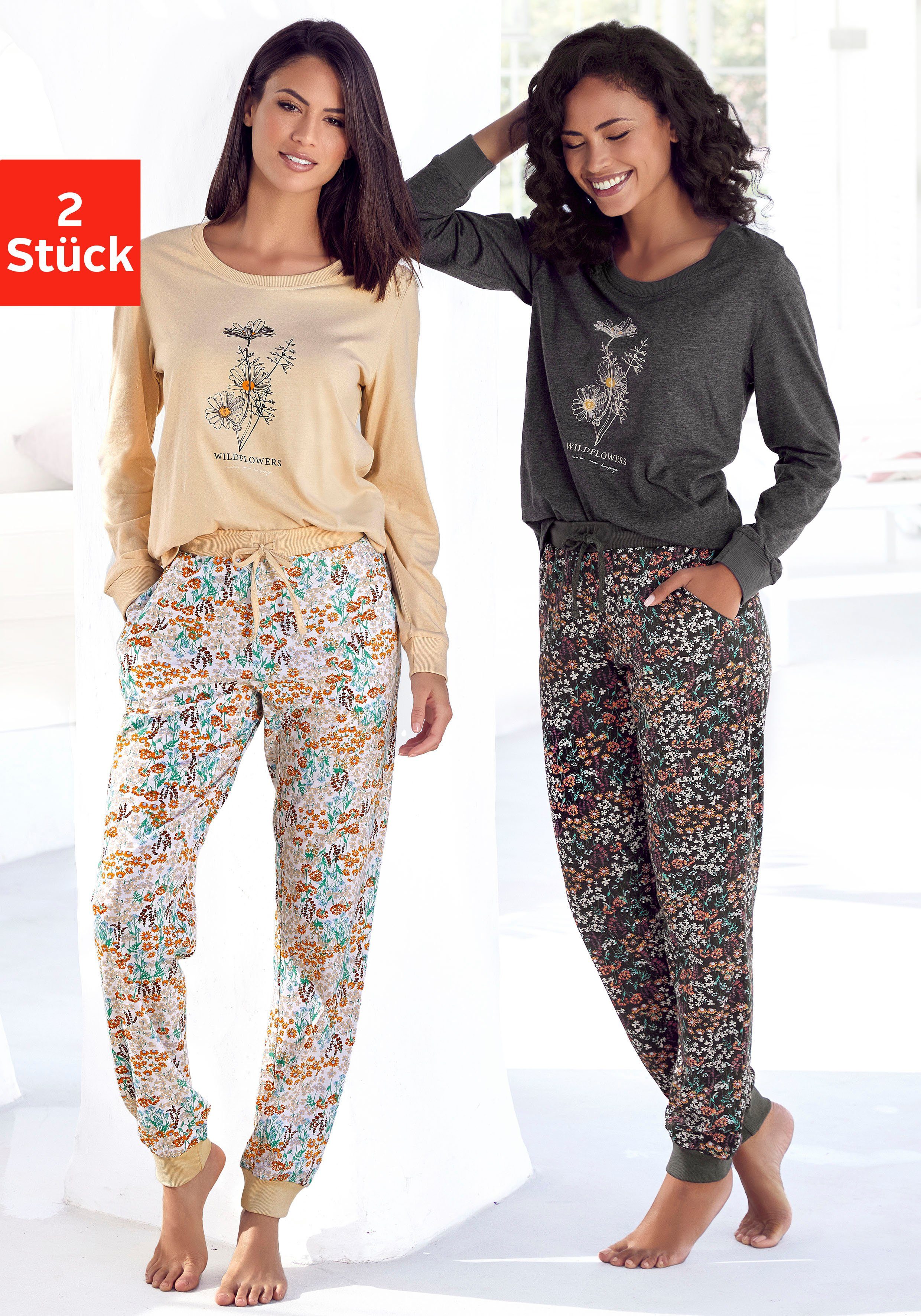 Vivance Dreams Pyjama, (4 tlg., 2 Stück), mit Frontdruck günstig online kaufen