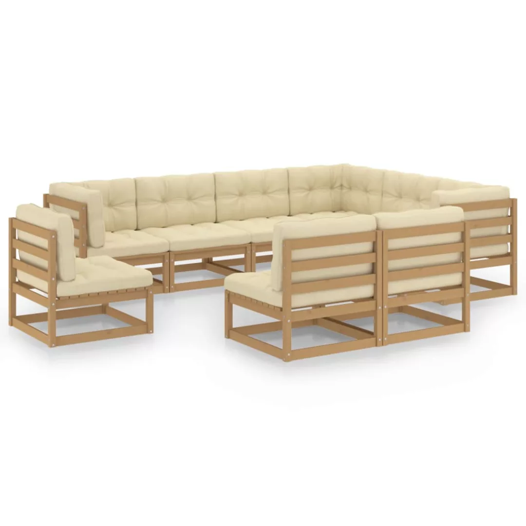 9-tlg. Garten-lounge-set Kissen Honigbraun Kiefer Massivholz günstig online kaufen