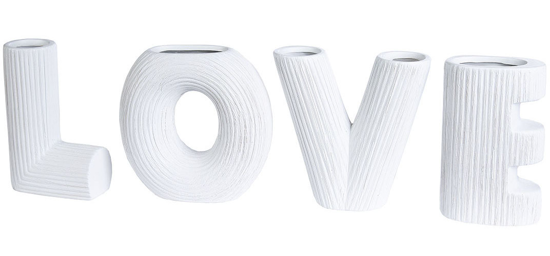 GILDE Tischvase »LOVE, Dekovase«, (Set, 4 St.), Vase aus Keramik, mit gerif günstig online kaufen