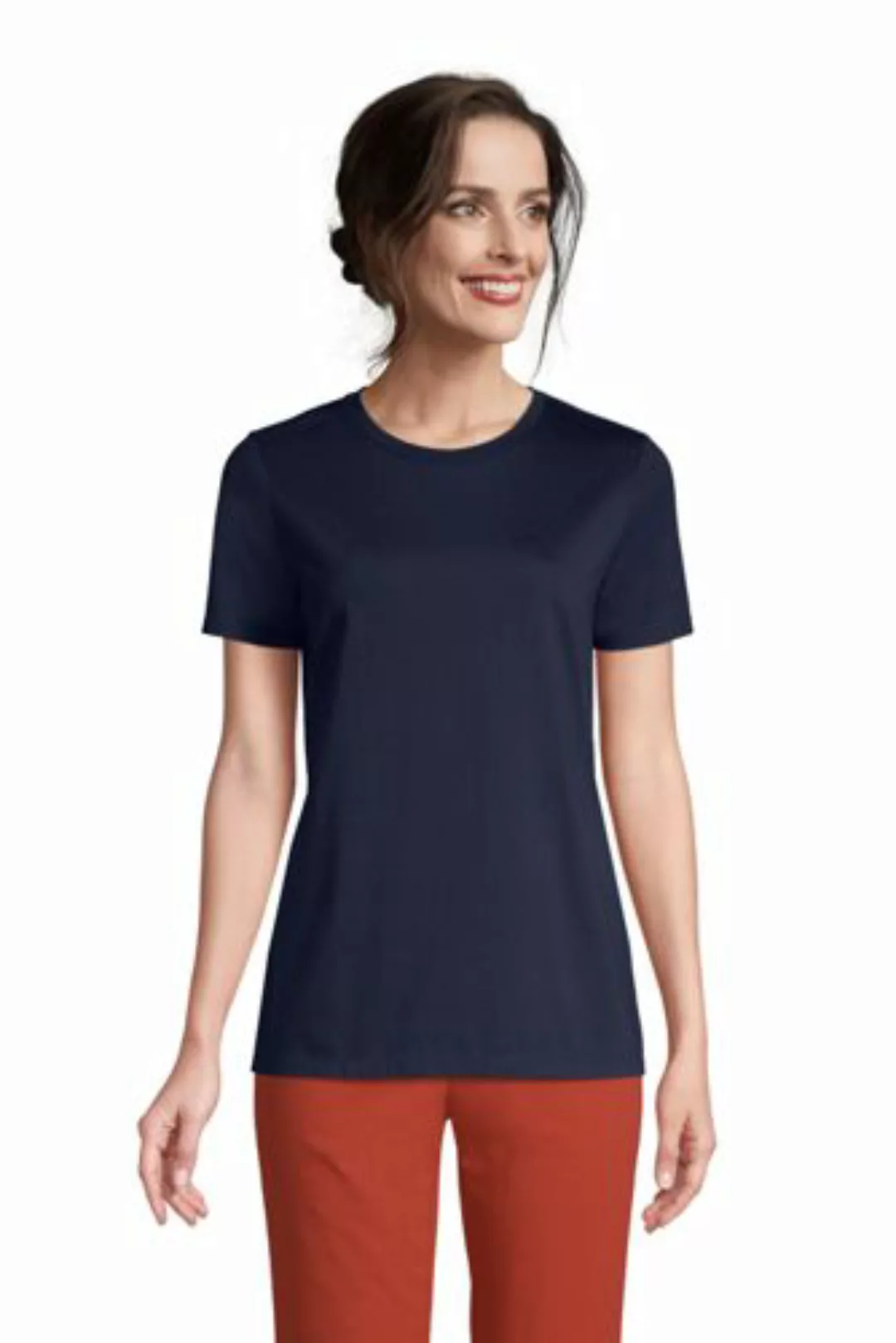 Supima Kurzarm-Shirt mit rundem Ausschnitt, Damen, Größe: S Normal, Blau, B günstig online kaufen