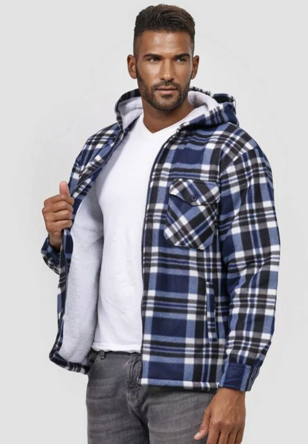 Egomaxx Blouson Holzfäller Thermohemd Kariert Gefütterte Hoodie Jacke 2598 günstig online kaufen