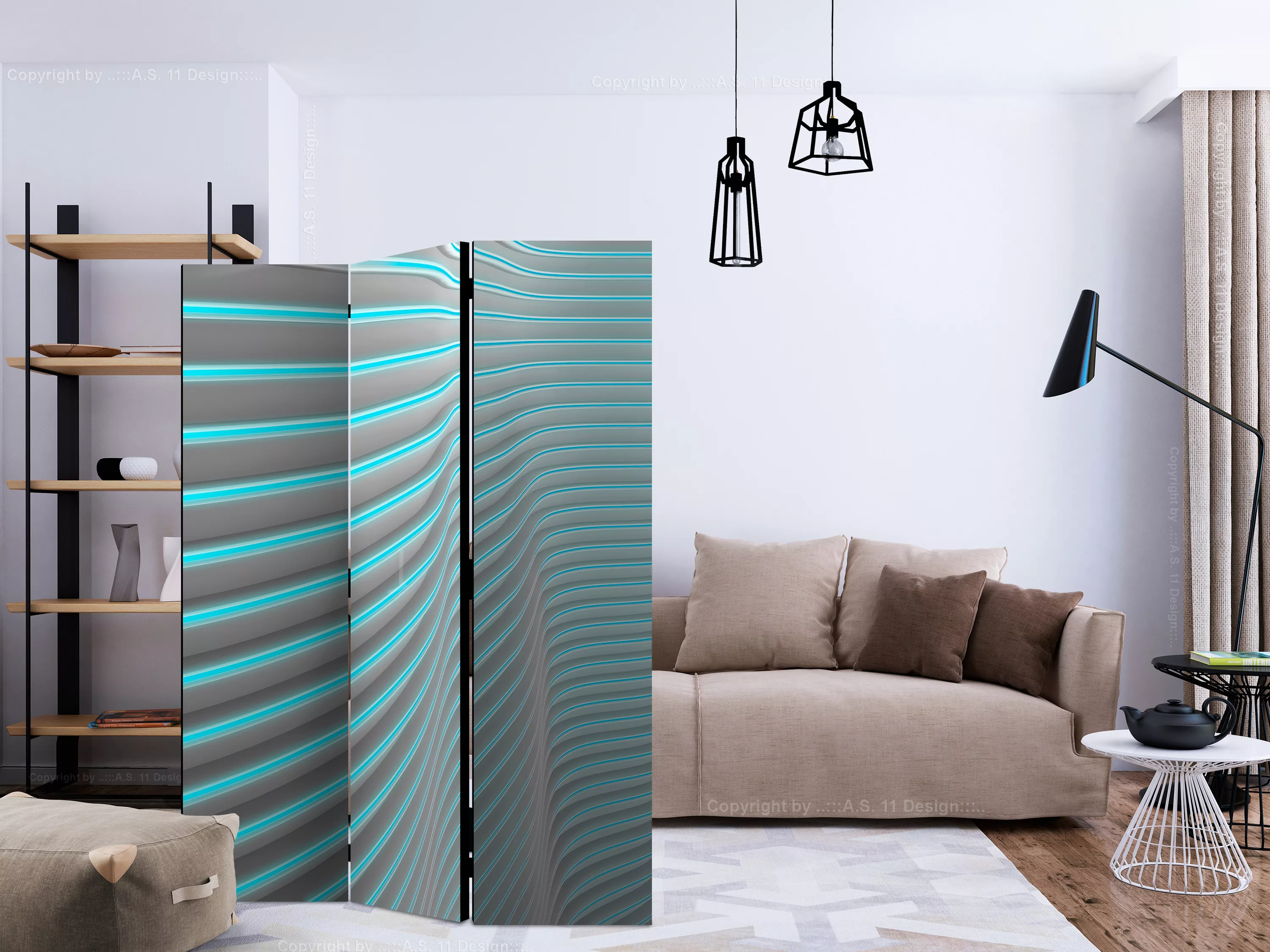 3-teiliges Paravent - Neon Blue [room Dividers] günstig online kaufen