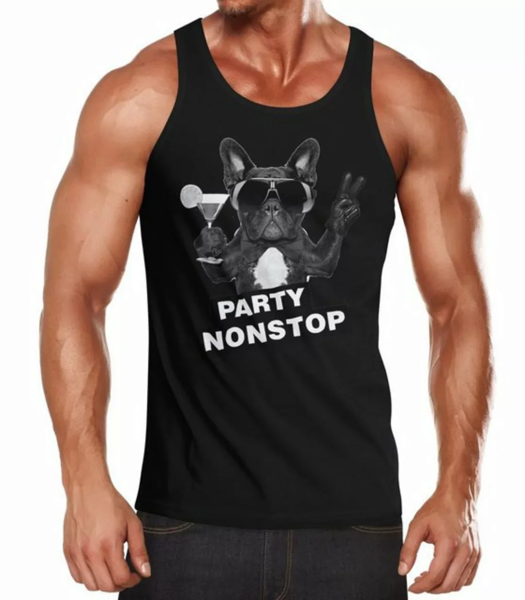 Neverless Tanktop Party Herren Tank-Top Nonstop Mops French Bulldog Muskels günstig online kaufen