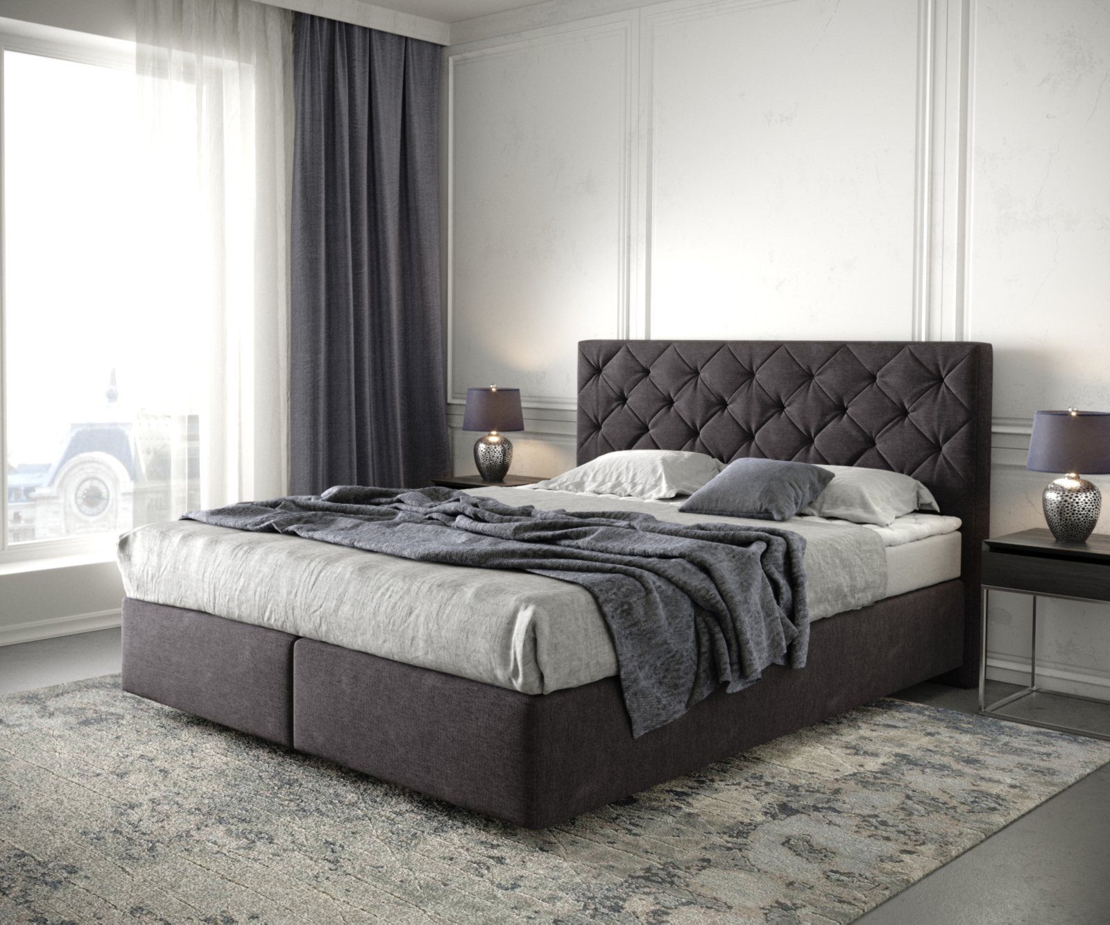 DELIFE Boxspringbett Dream-Great, Mikrofaser Schwarz 160x200 günstig online kaufen