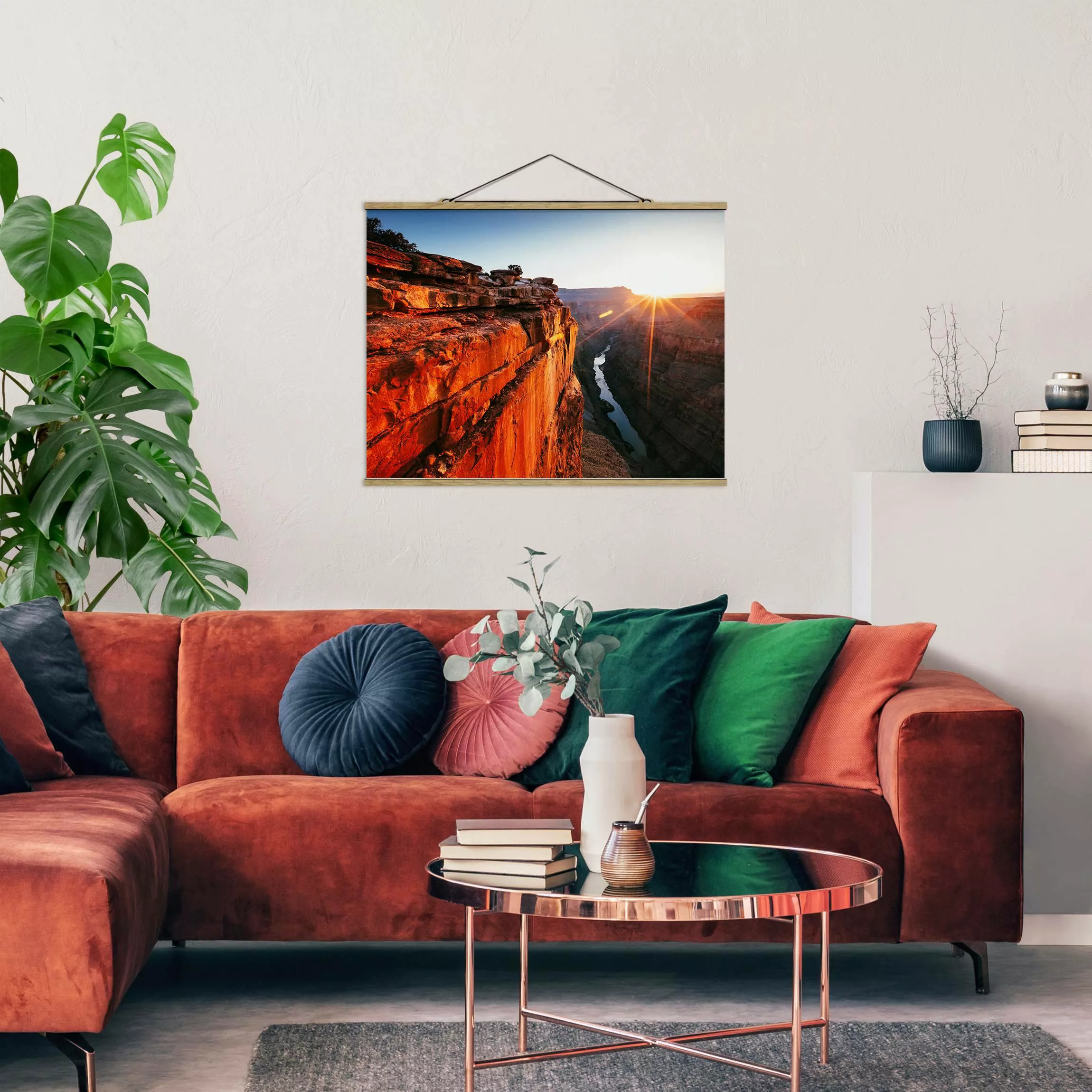 Stoffbild mit Posterleisten Sonne im Grand Canyon günstig online kaufen
