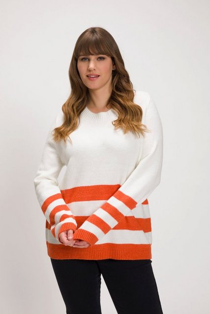 Ulla Popken Strickpullover Pullover Ringelbündchen Rundhals Langarm günstig online kaufen