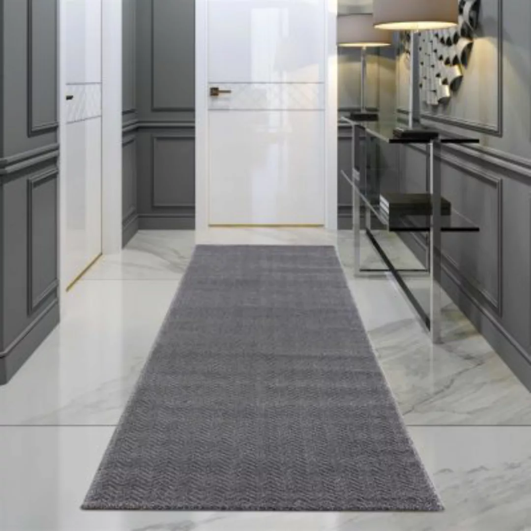 carpet city® Teppich Kurzflor Einfarbig Chevron-Optik - Grau - Hochtief-Eff günstig online kaufen