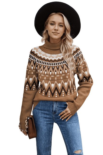 Nebelmeer Strickpullover Damen Retro Streifen Patchwork Farbblock Pullover günstig online kaufen