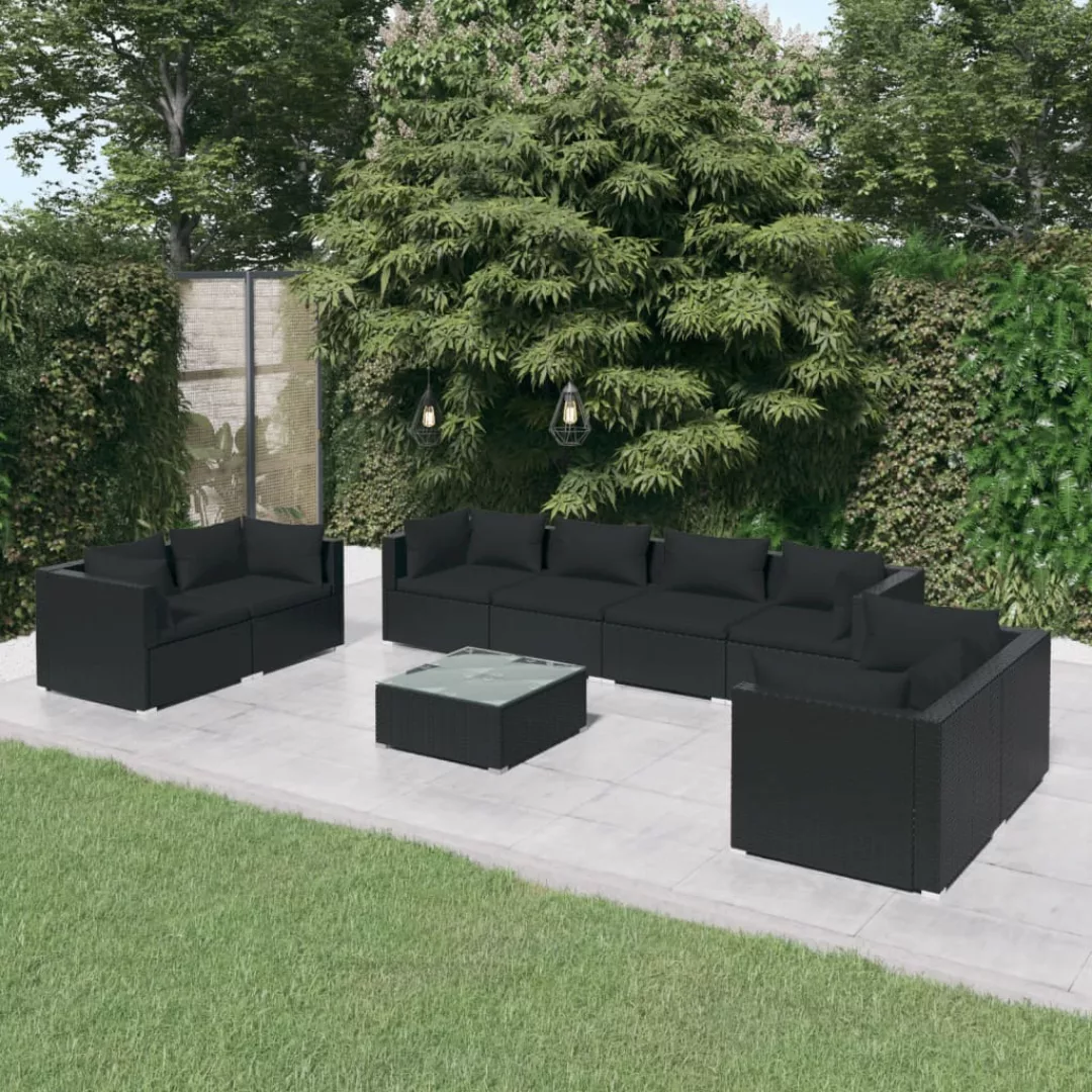 Vidaxl 9-tlg. Garten-lounge-set Mit Kissen Poly Rattan Schwarz günstig online kaufen