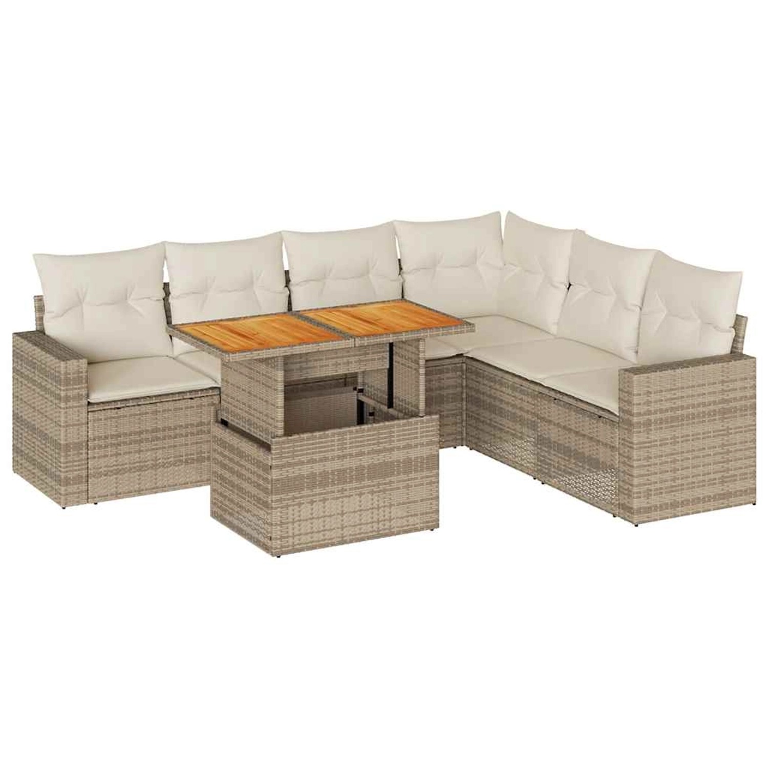 vidaXL 7-Tlg Garten-Sofagarnitur mit Kissen Beige Poly Rattan 3327047 günstig online kaufen