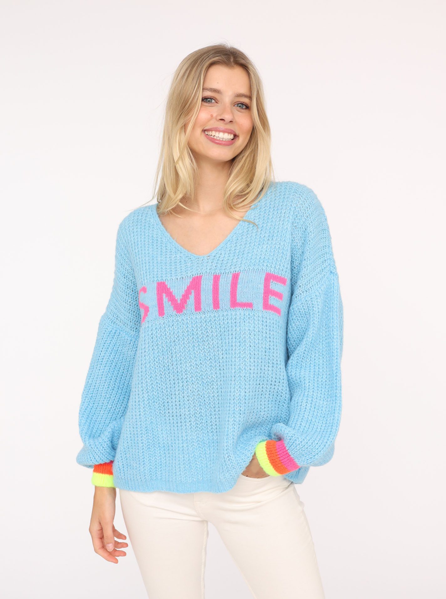 Zwillingsherz Strickpullover ""Smile"", Langarm, One Size, V-Ausschnitt, Ne günstig online kaufen