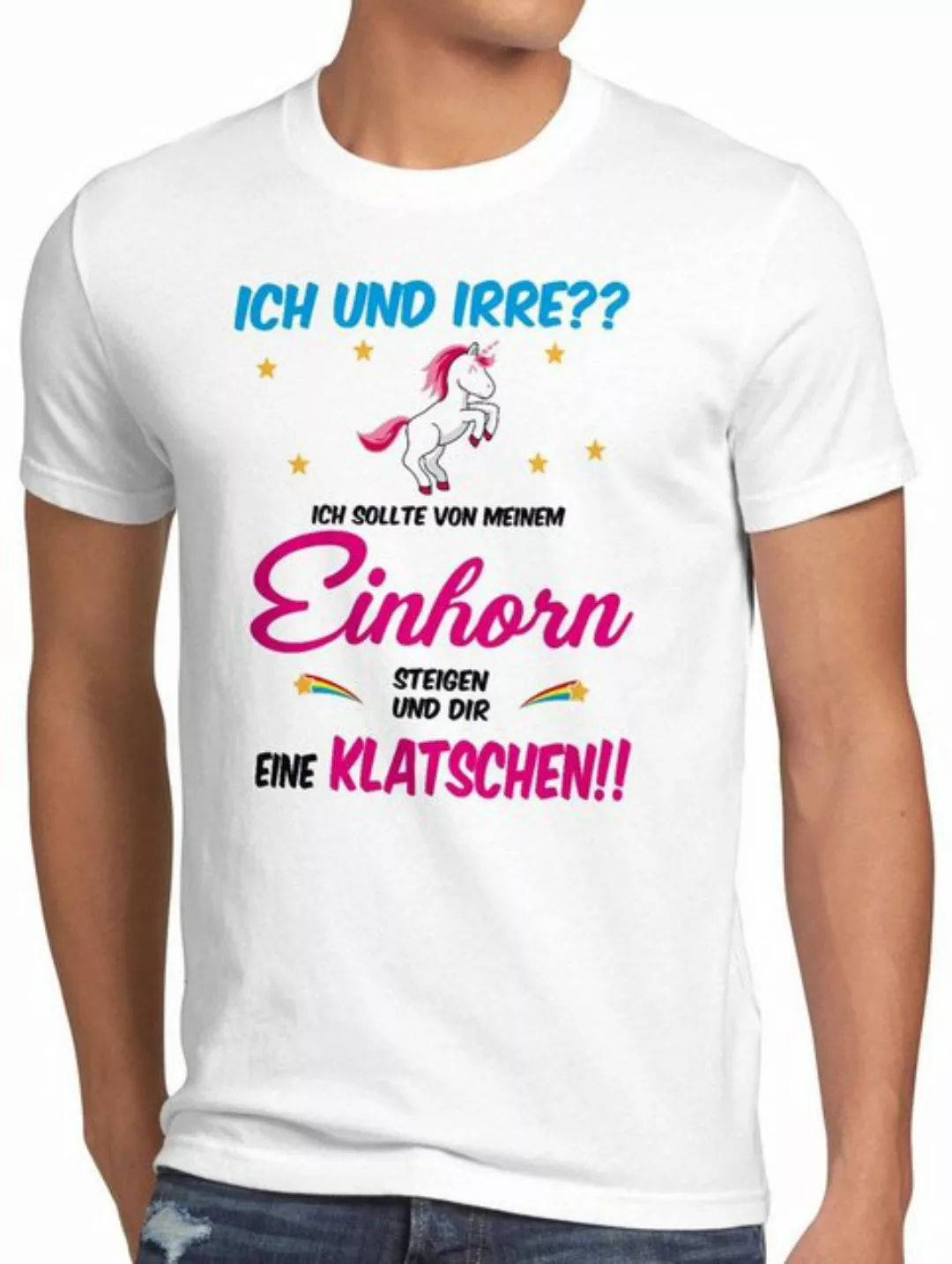 style3 Print-Shirt Herren T-Shirt ICH und IRRE? Einhorn absteigen klatschen günstig online kaufen