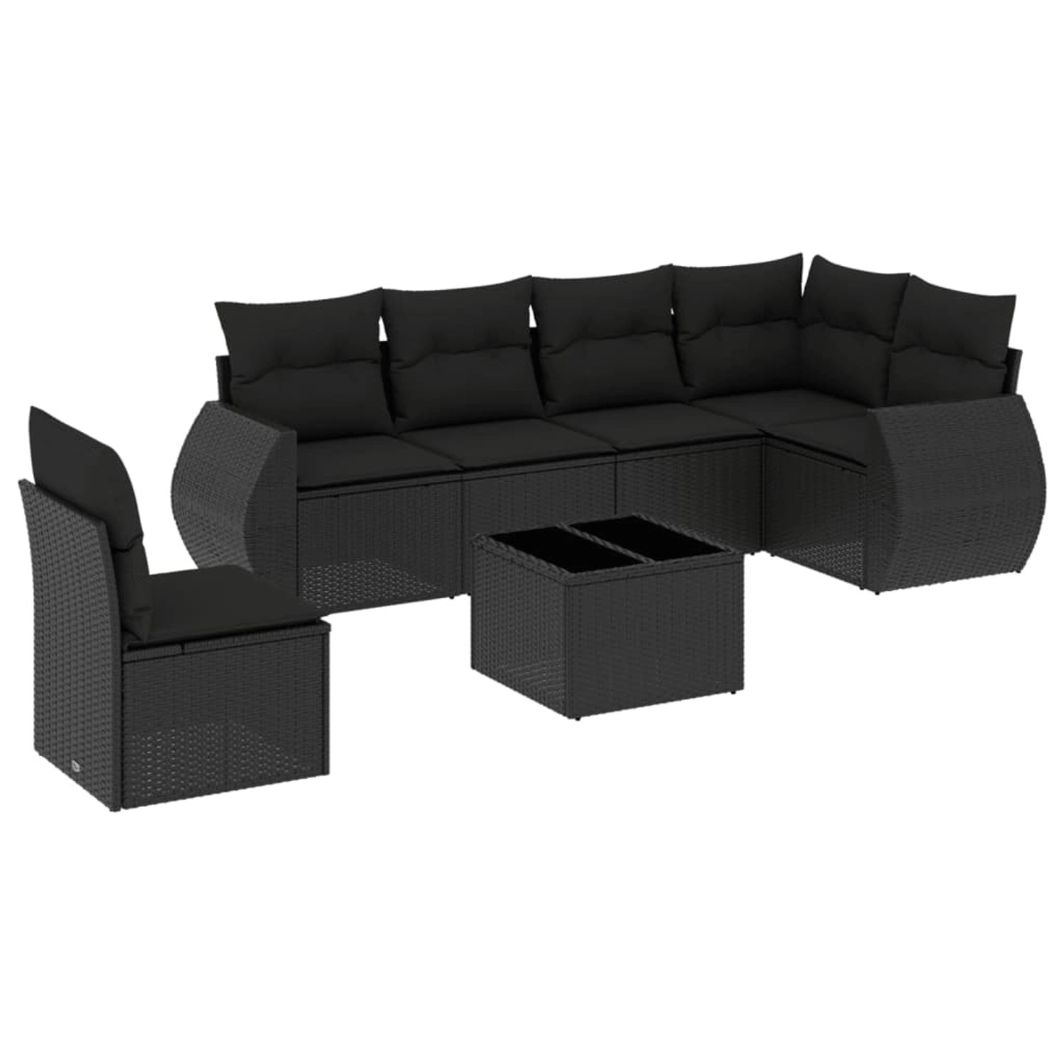 vidaXL 7-Tlg Garten-Sofagarnitur mit Kissen Schwarz Poly Rattan 3253772 günstig online kaufen