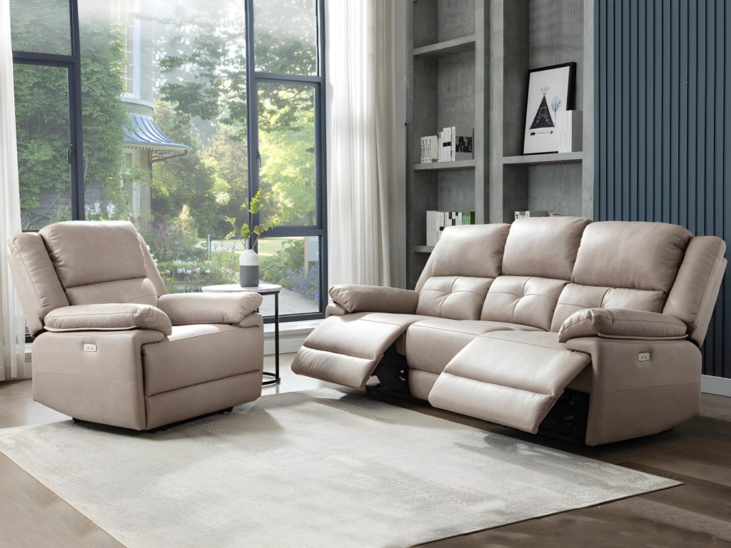 Relaxsofa elektrisch 3-Sitzer + Sessel - Stoff - Taupe - DOLENE günstig online kaufen