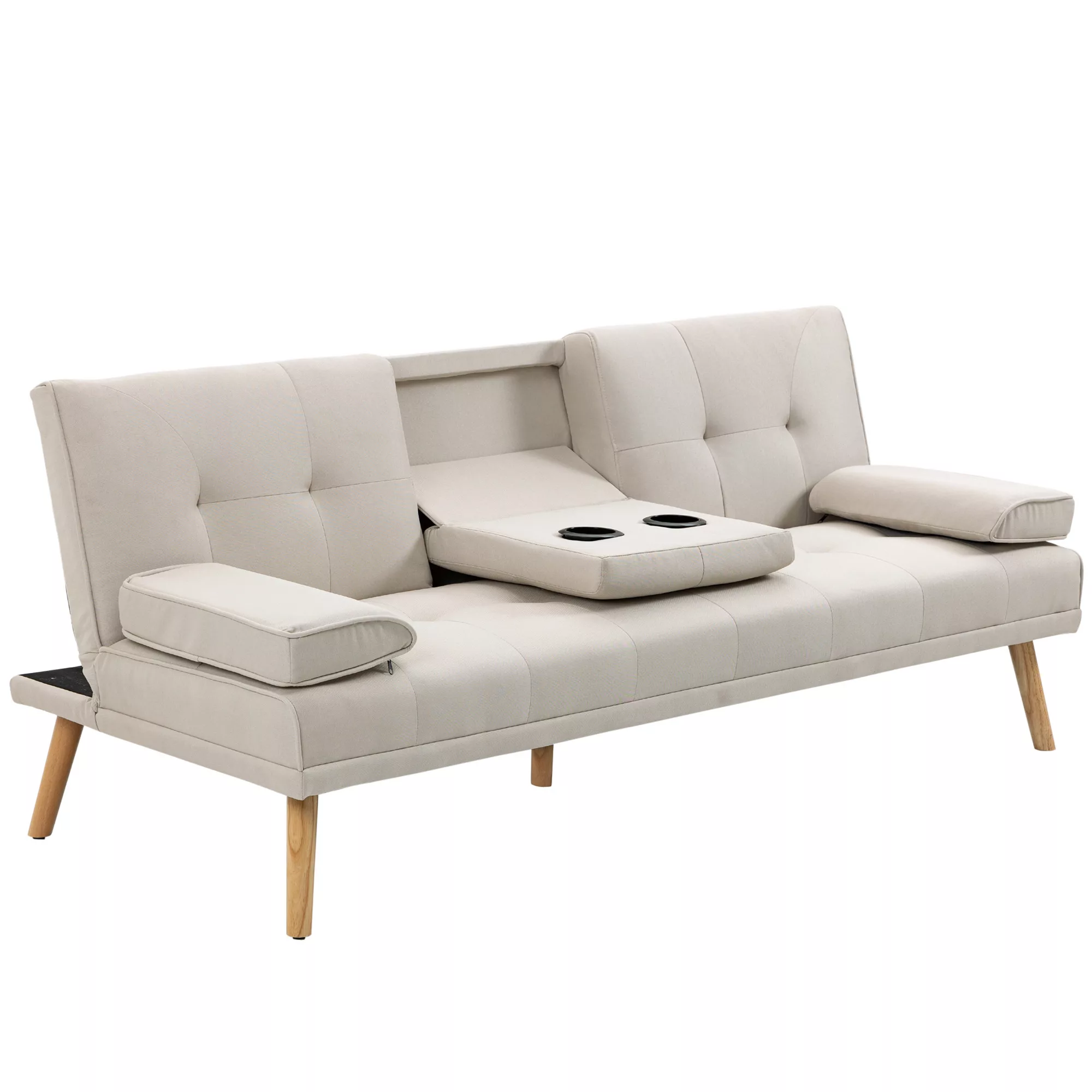 HOMCOM Schlafsofa 3-Sitzer Bettsofa mit klappbarem Tisch, Stoffsofa Leineno günstig online kaufen