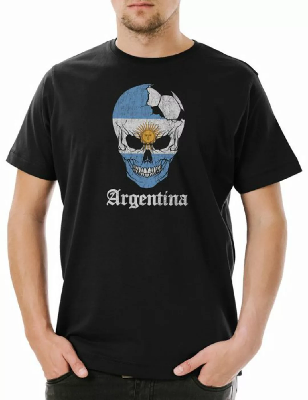 Urban Backwoods Print-Shirt Argentina Football Skull I Herren T-Shirt Argen günstig online kaufen