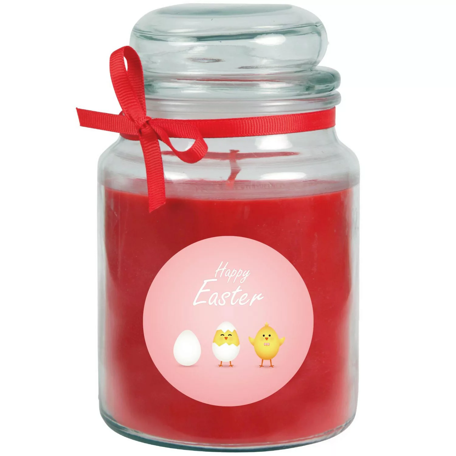 HS Candle Duftkerze & Glas Ostern Rot Bonbon 110h Küken günstig online kaufen