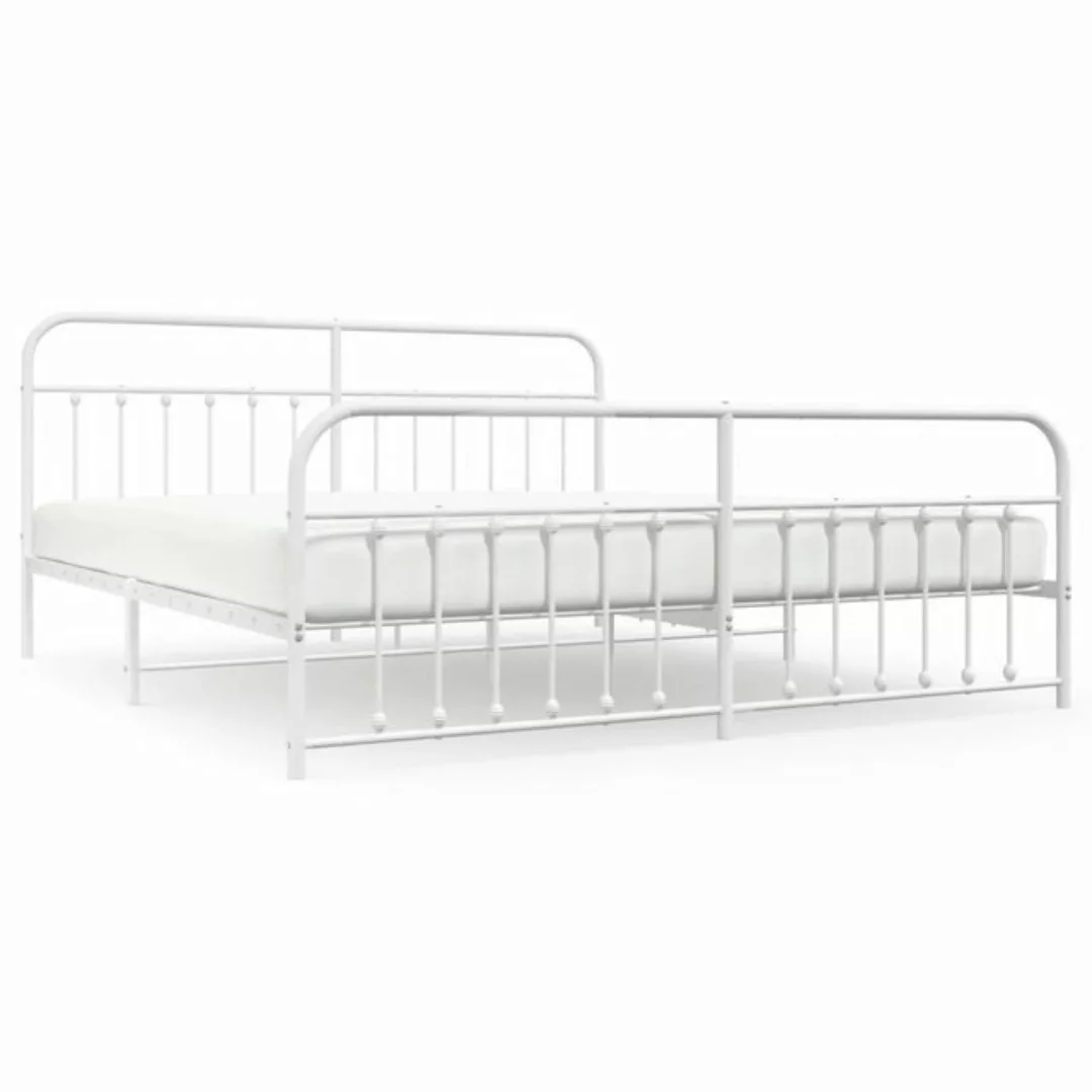 furnicato Bett Bettgestell mit Kopf- und Fußteil Metall Weiß 200x200 cm günstig online kaufen