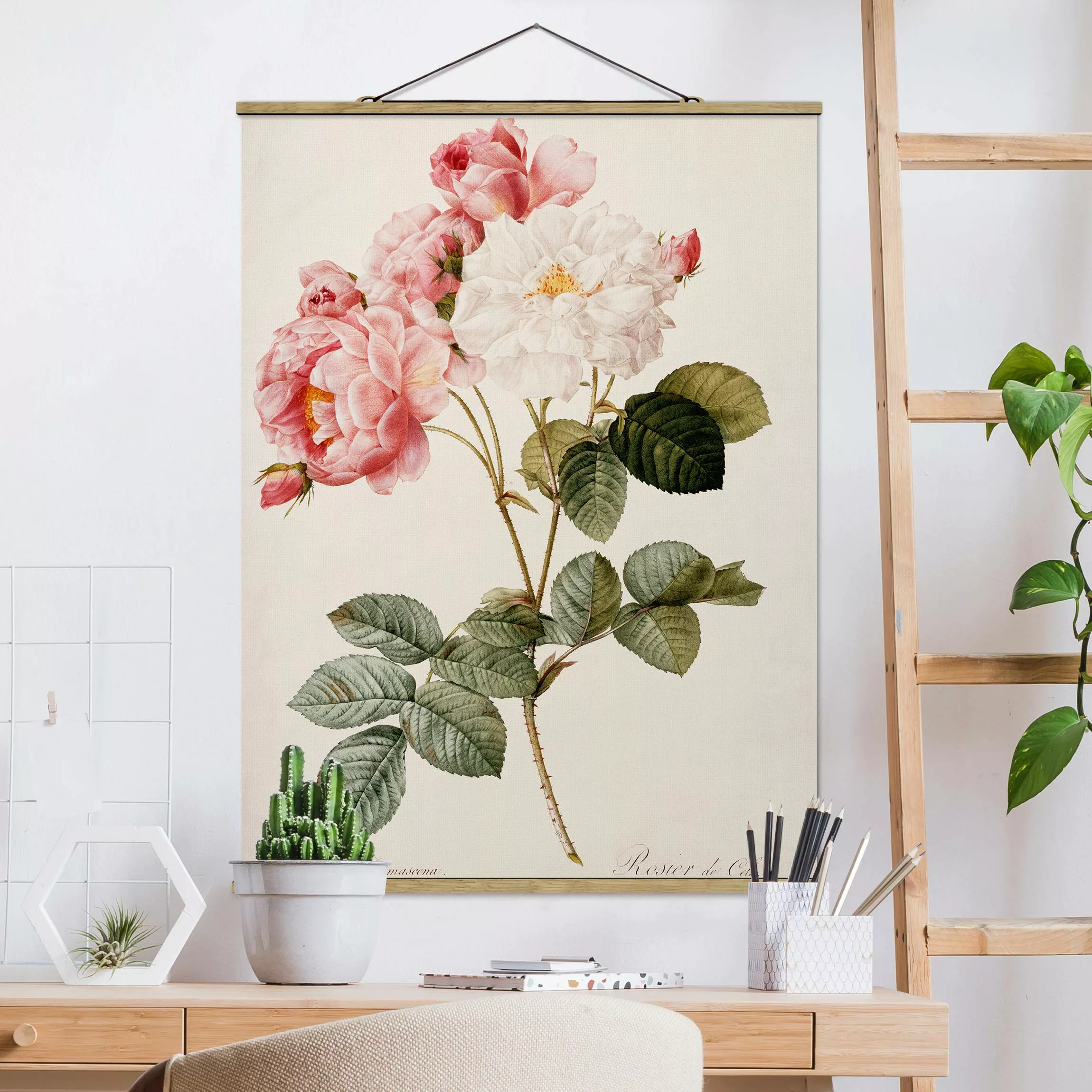 Stoffbild Blumen mit Posterleisten - Hochformat Pierre Joseph Redouté - Dam günstig online kaufen