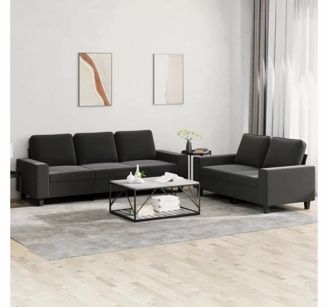 vidaXL Sofa Sofagarnitur Set mit Kissen Stoff, 2-tlg., Schwarz günstig online kaufen