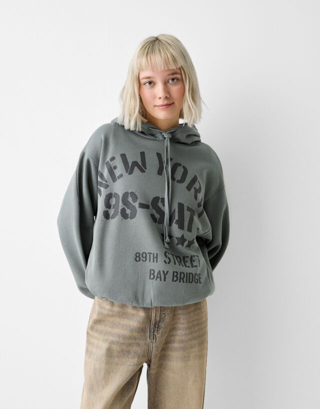 Bershka Hoodie Mit Print Bskteen Xs Khaki günstig online kaufen