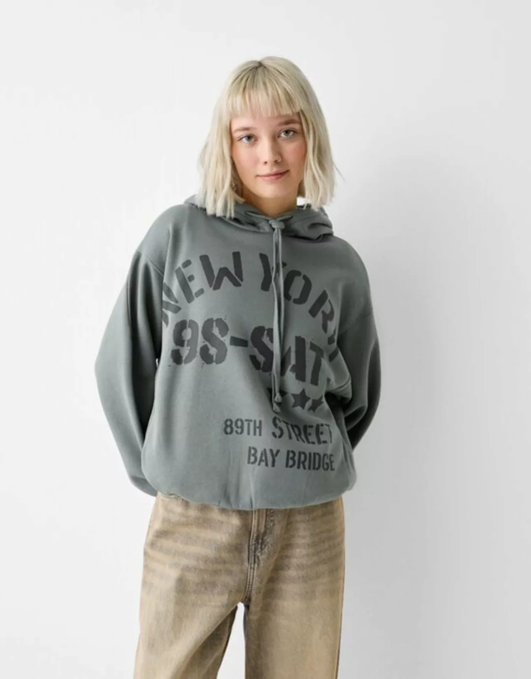 Bershka Hoodie Mit Print Bskteen L Khaki günstig online kaufen