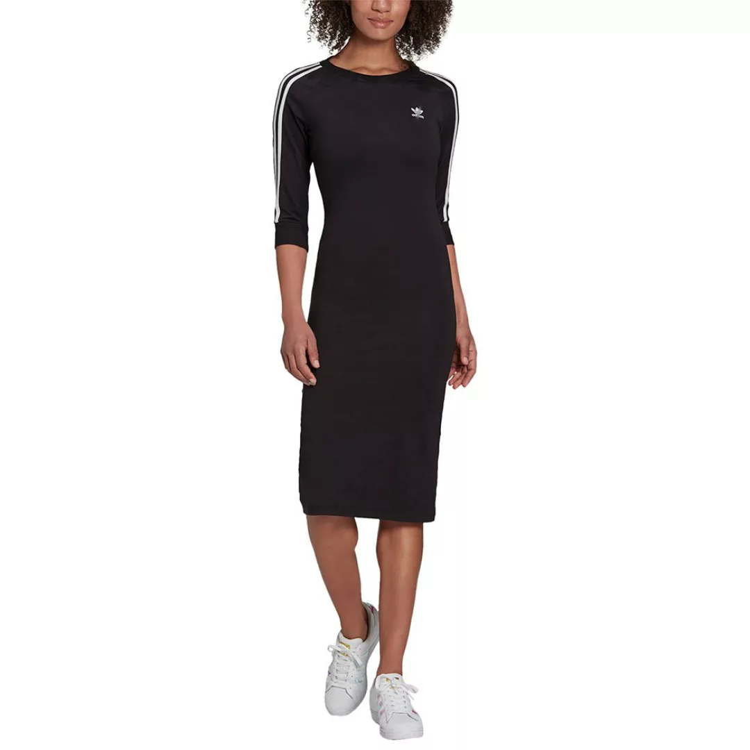 adidas Originals – adicolor – Langärmliges Kleid in Schwarz mit drei Streif günstig online kaufen