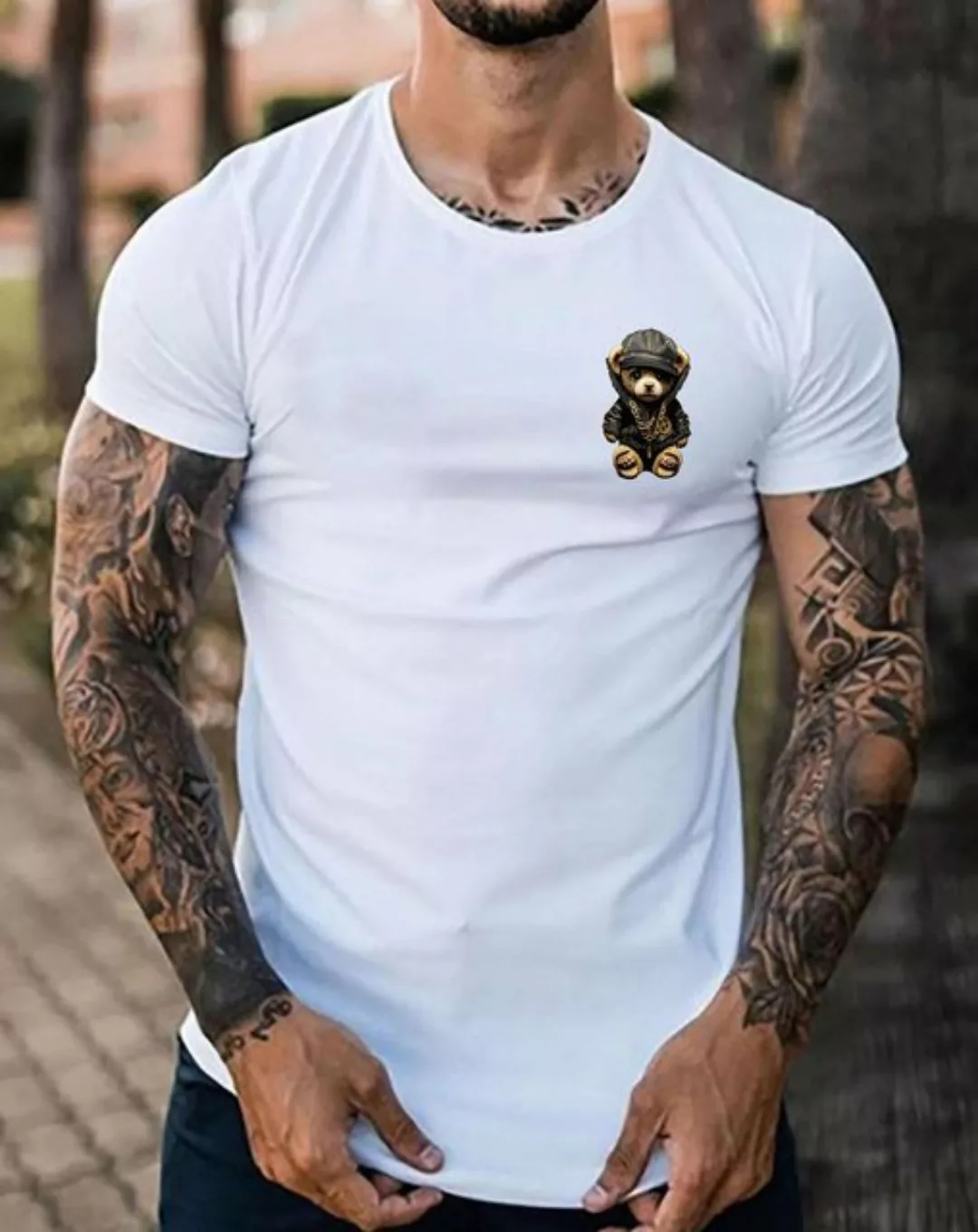 RMK T-Shirt Herren T-Shirt Basic Rundhals mit Gangster Teddybär Bär günstig online kaufen