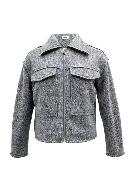 GINI LONDON Wolljacke Gini Cropped Wool Blend Graue Kurzjacke aus Wollmisch günstig online kaufen