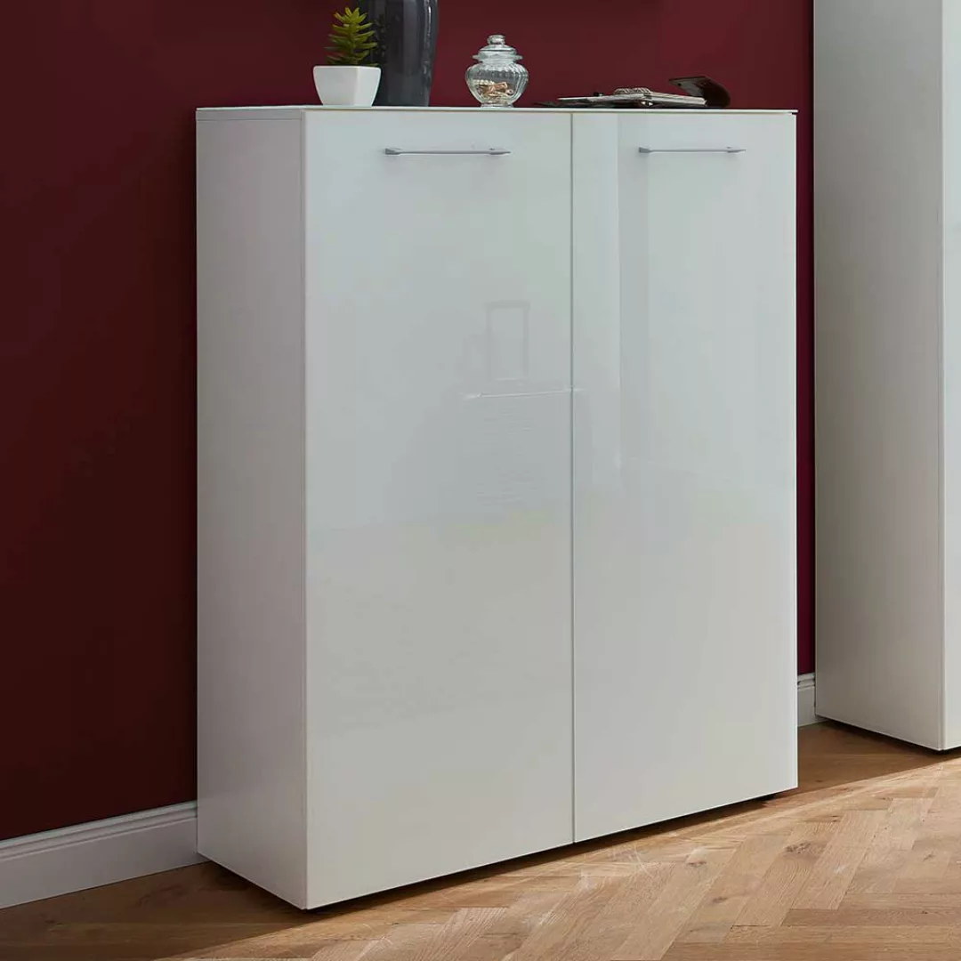 Garderoben Slchuhschrank in Weiß Glas beschichtet 120 cm hoch günstig online kaufen