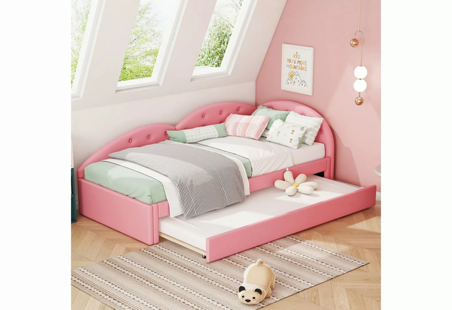 KoDise Kinderbett 90*200cm Kinderbett Polsterbett mit ausziehbarem Bett, PU günstig online kaufen