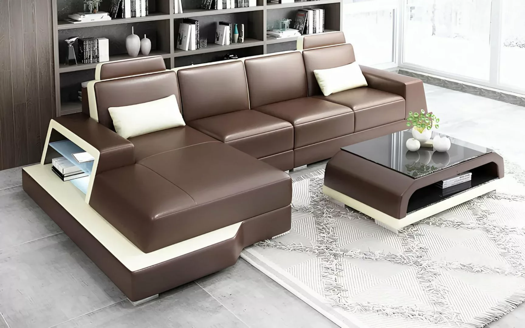 Xlmoebel Ecksofa Neue Ledereckcouch für das Wohnzimmer mit Sitzpolstern und günstig online kaufen