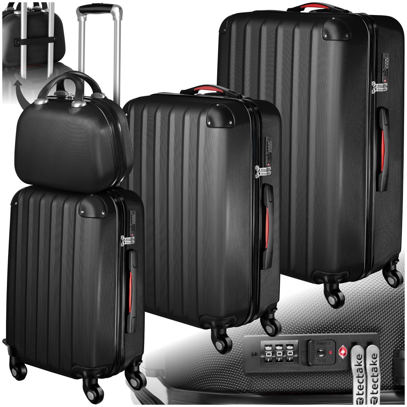 tectake Trolley Hartschalenkoffer-Set, 4 Rollen, 4-teilig, günstig online kaufen
