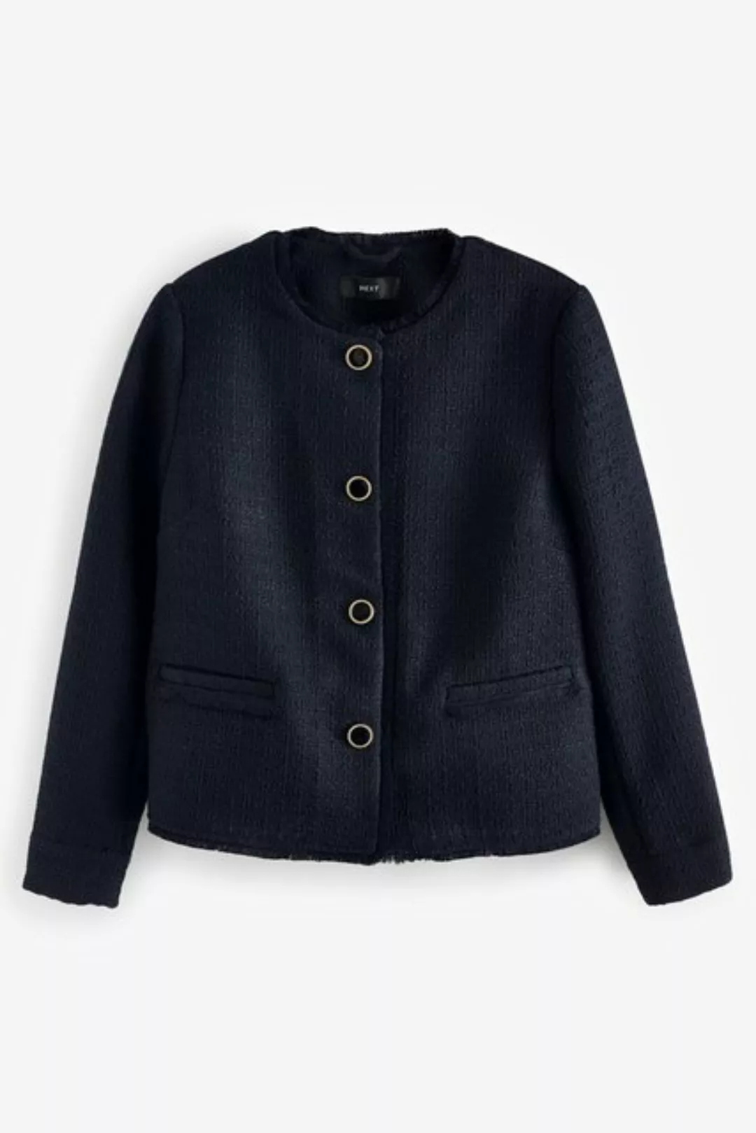 Next Jackenblazer Kragenlose Jacke aus Bouclé mit Knopfdetail (1-tlg) günstig online kaufen