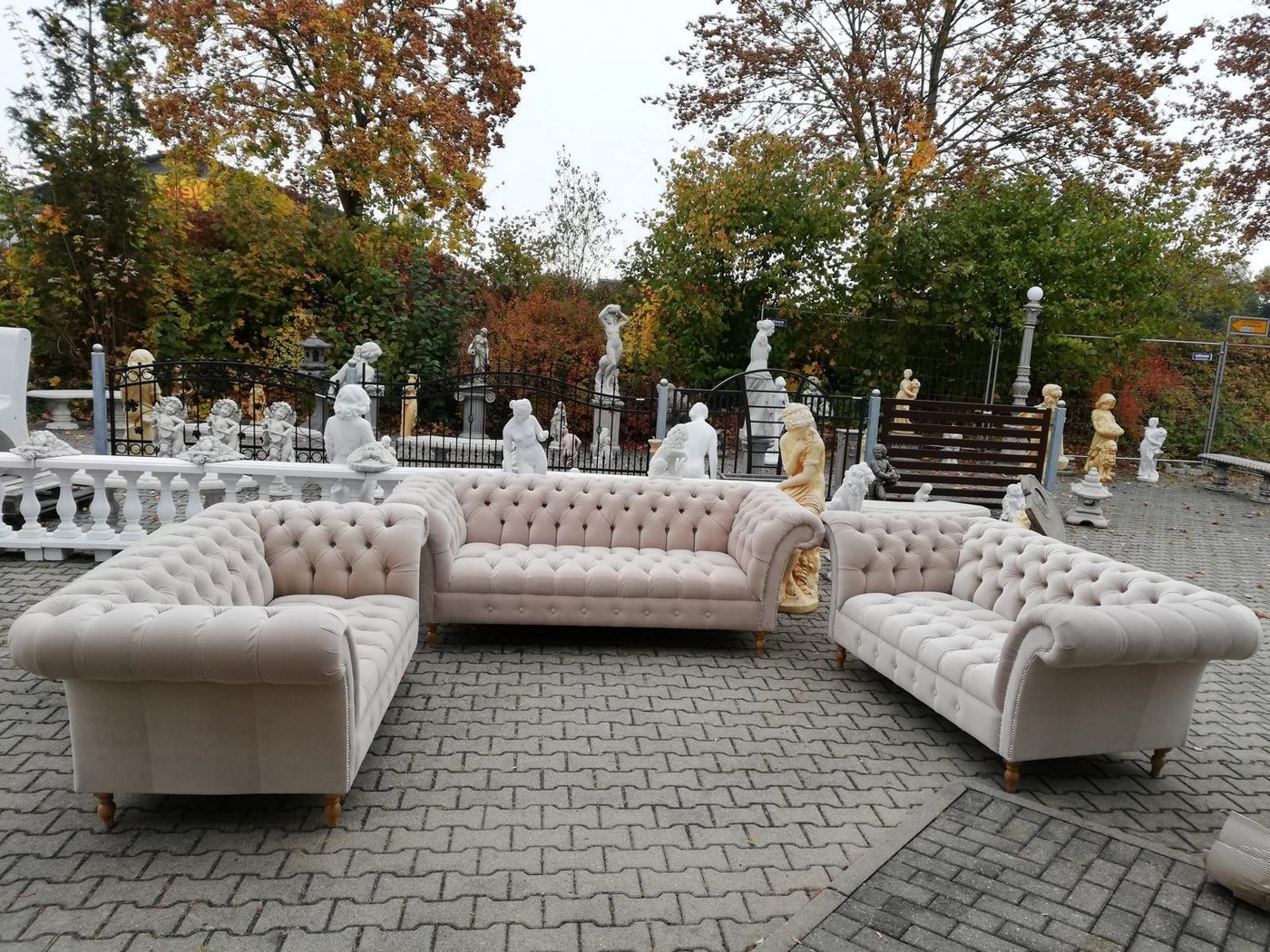 Xlmoebel Sofa Designer Chesterfield Sofa-Set aus Stoff in Beige, bestehend günstig online kaufen