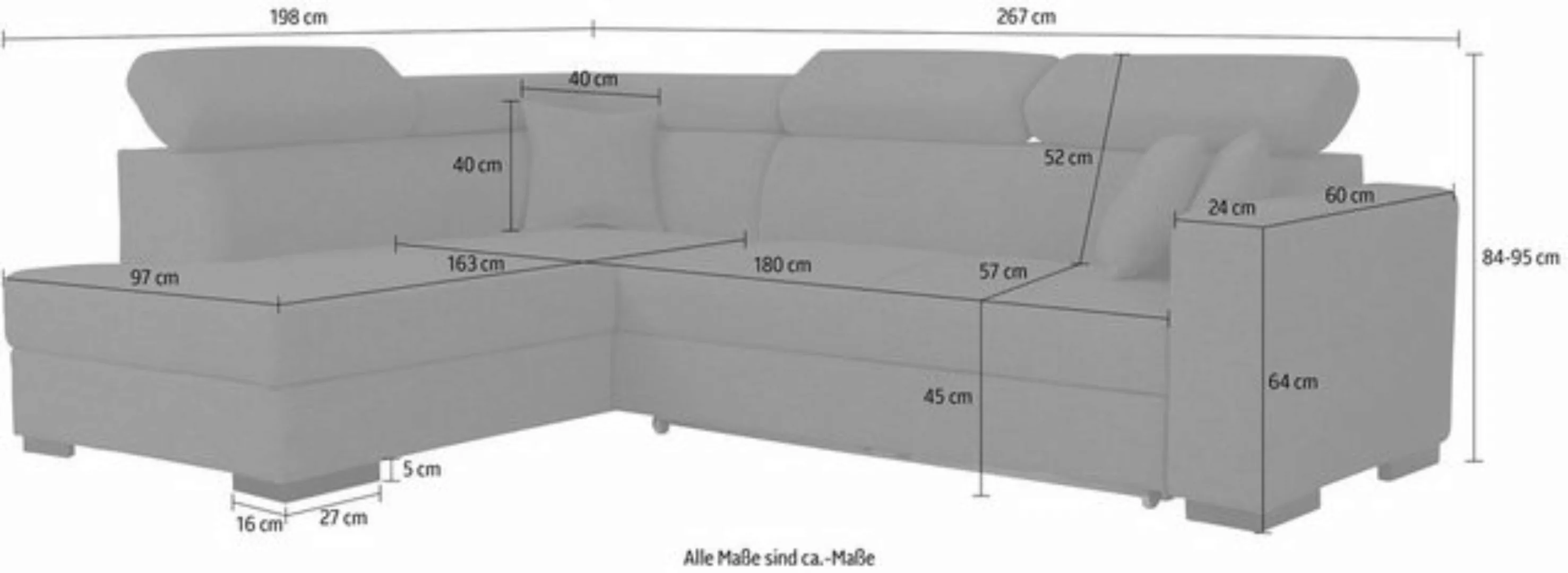 Home affaire Ecksofa "Tulio L-Form", wahlweise mit Bettfunktion und Bettkas günstig online kaufen