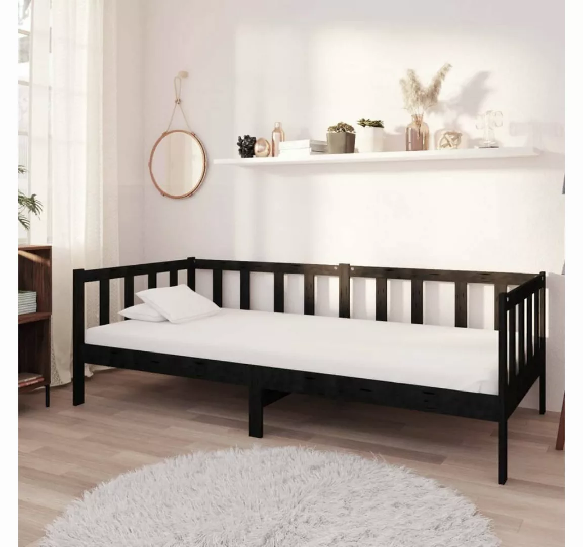 furnicato Bett Tagesbett mit Matratze 90x200 cm Schwarz Kiefer Massivholz günstig online kaufen